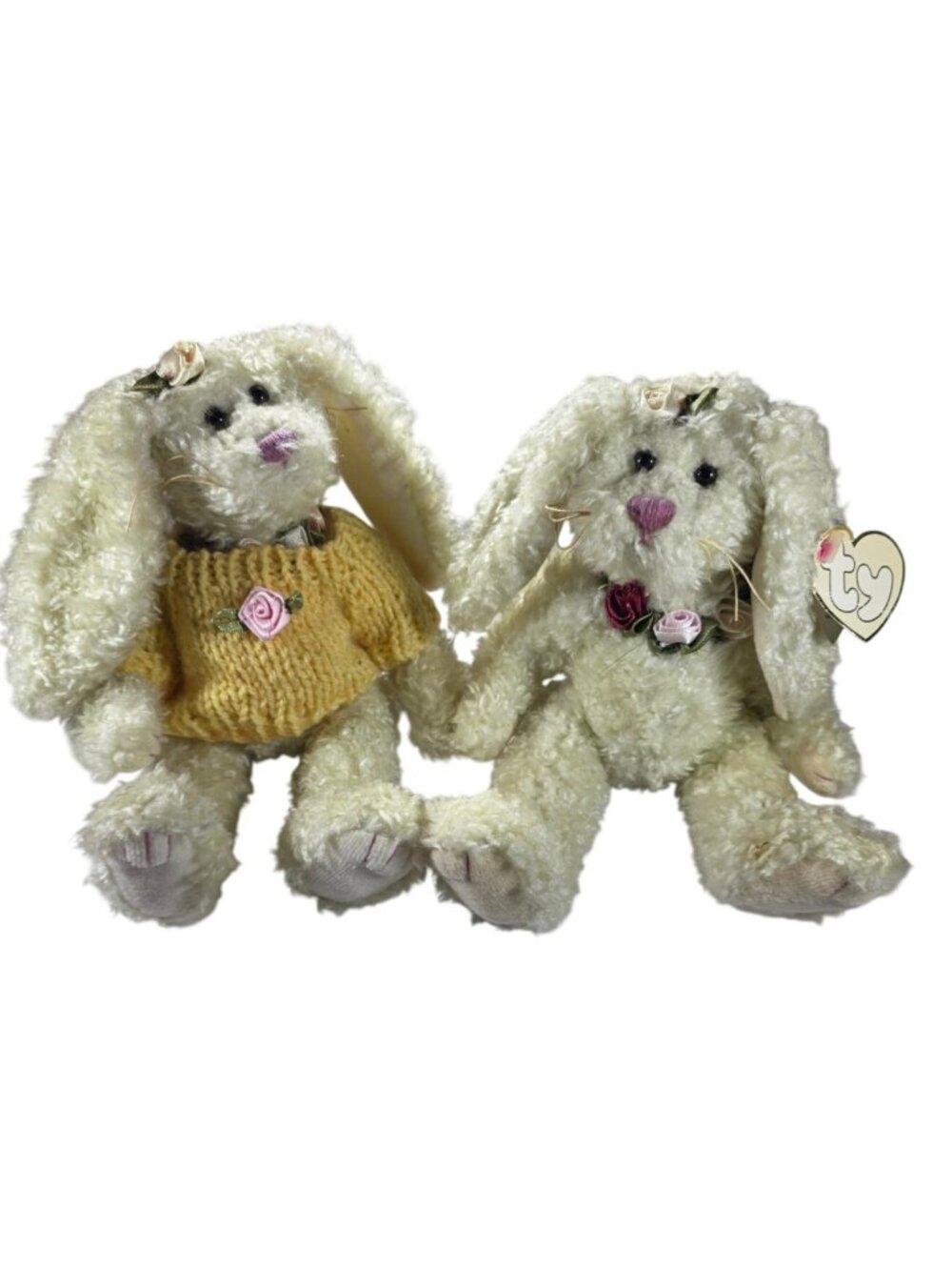 Set of two Ty Attic Treasures Rosalyn Bunny Plush rabbits easter spring roses